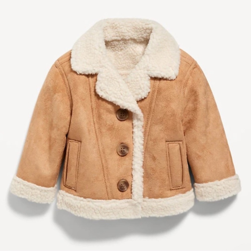 Sherpa-Trim Buttoned Coat